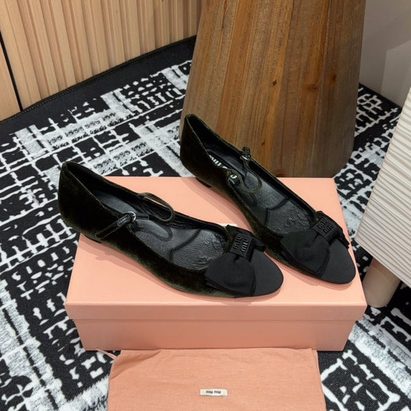 Miu Ballet Flat Dark Green And Black Velvet