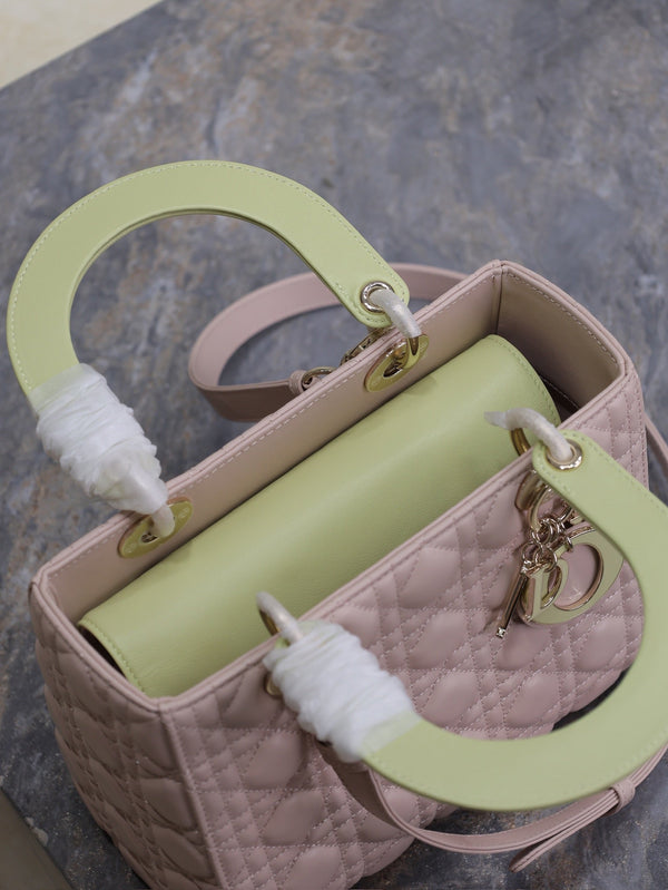 Lady Bag 20cm Pink Pale Green Lambskin