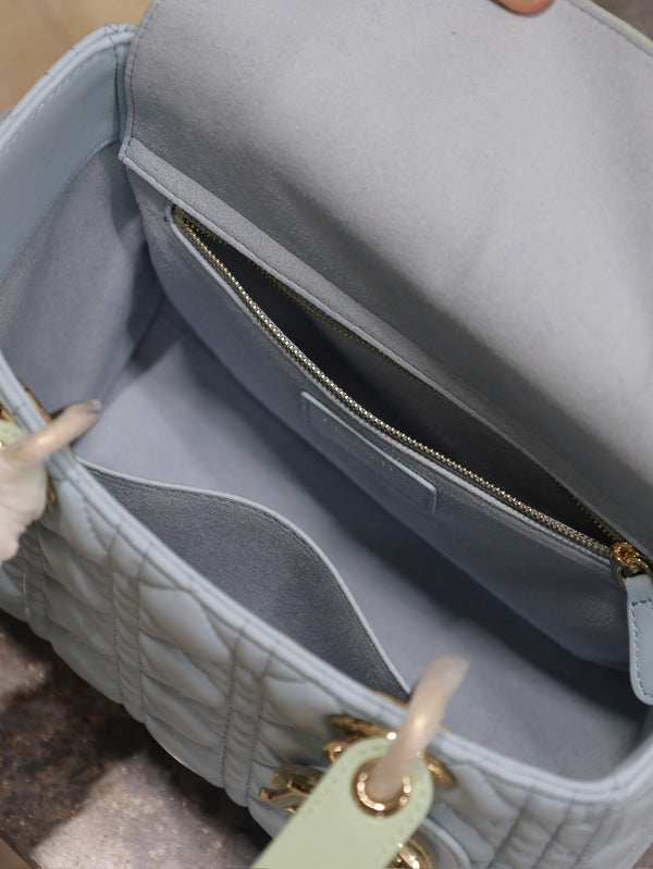 Lady Bag 20cm Celeste Blue Pale Green Lambskin