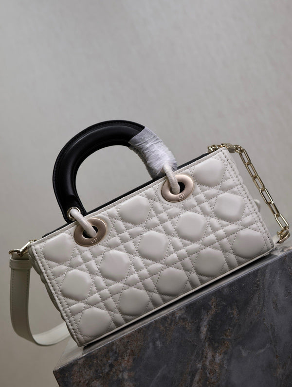 Lady D-Joy Bag 22 White Black Lambskin