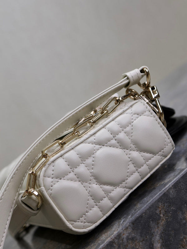 Lady D-Joy Bag 22 White Black Lambskin