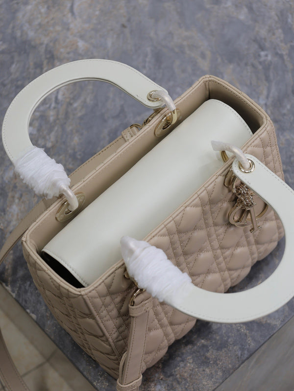 Lady Bag 20cm Beige White Lambskin
