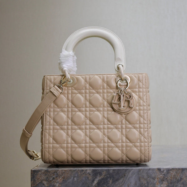 Lady Bag 20cm Beige White Lambskin