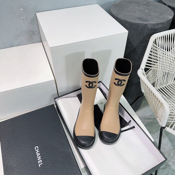 CC Rain Boot Beige Black Rubber
