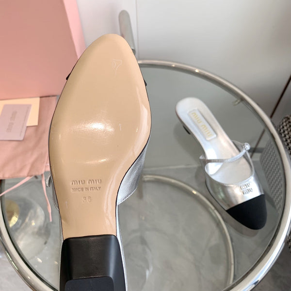 Miu Mules Silver Cowhide