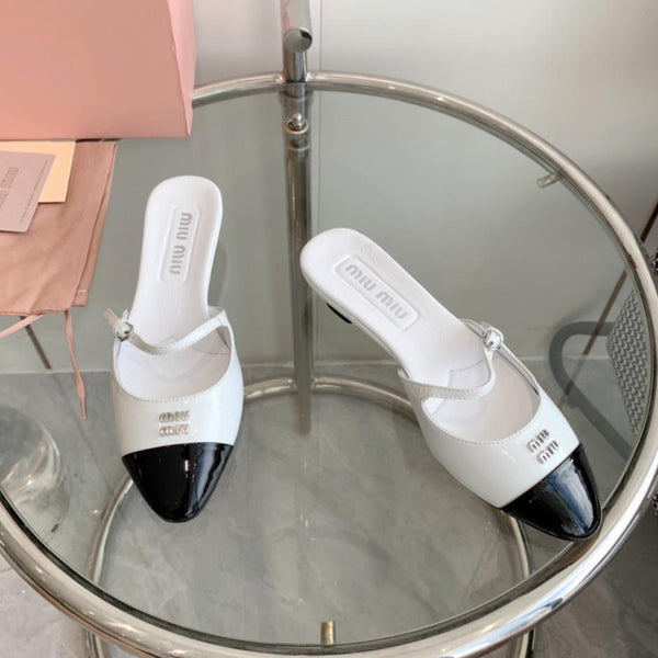 Miu Sandals Square Heel Shoes White Leather