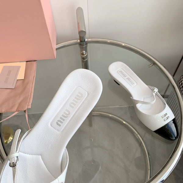 Miu Sandals Square Heel Shoes White Leather