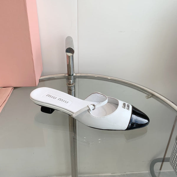 Miu Sandals Square Heel Shoes White Leather