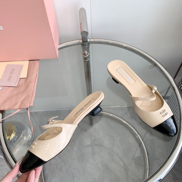 Miu Mules Beige Cowhide