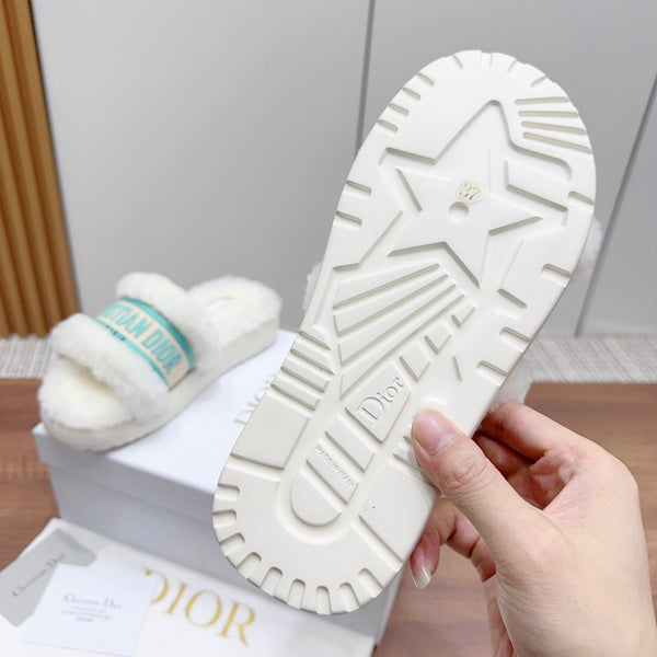 CD Dway Slide White Jade Green Fleece Lining And Canvas Fabric