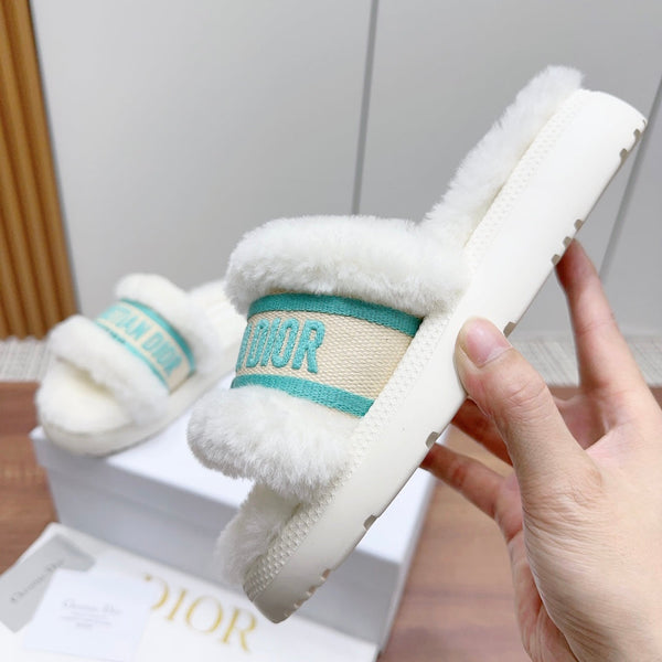 CD Dway Slide White Jade Green Fleece Lining And Canvas Fabric