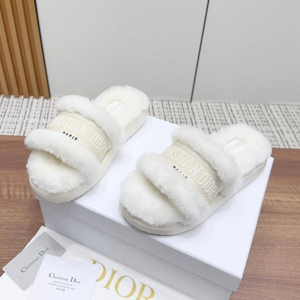 CD Dway Slide White Light Beige Fleece Lining And Canvas Fabric