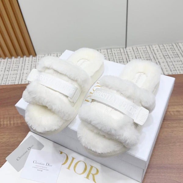 CD Dioriviera Dio(r)evolution Slide White Quilted Fleece Lining And Lambskin