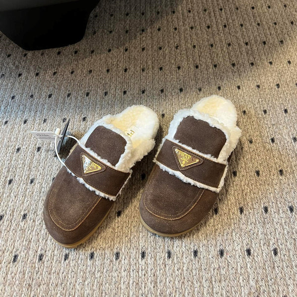 Pra Slippers Dark Brown Suede & Shearling 478565