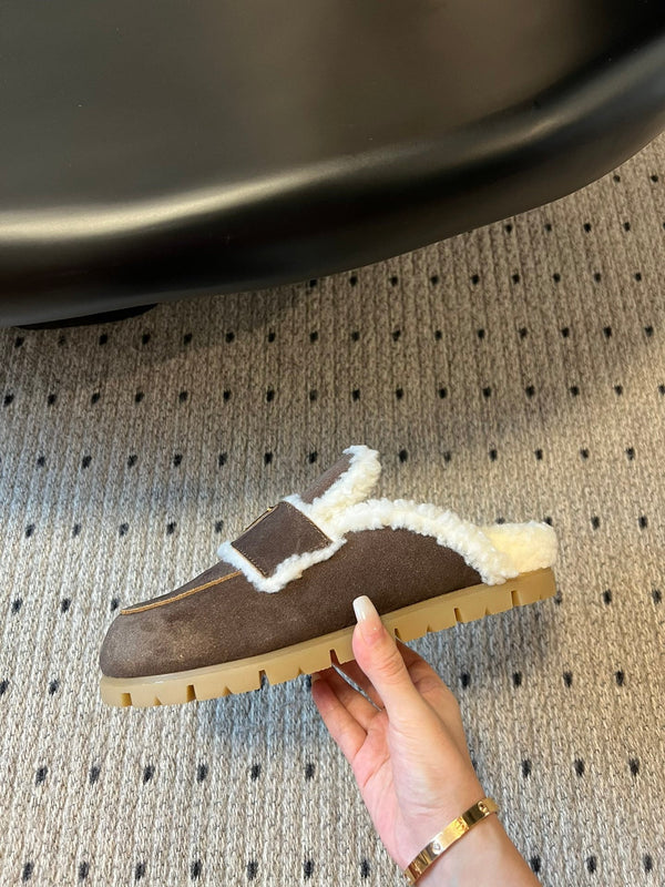 Pra Slippers Dark Brown Suede & Shearling 478565