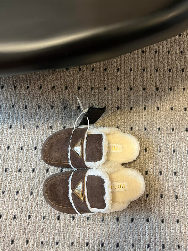 Pra Slippers Dark Brown Suede & Shearling 478565