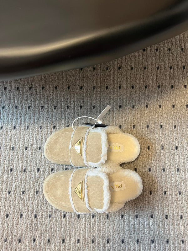 Pra Slippers Light Taupe Suede & Shearling 478566