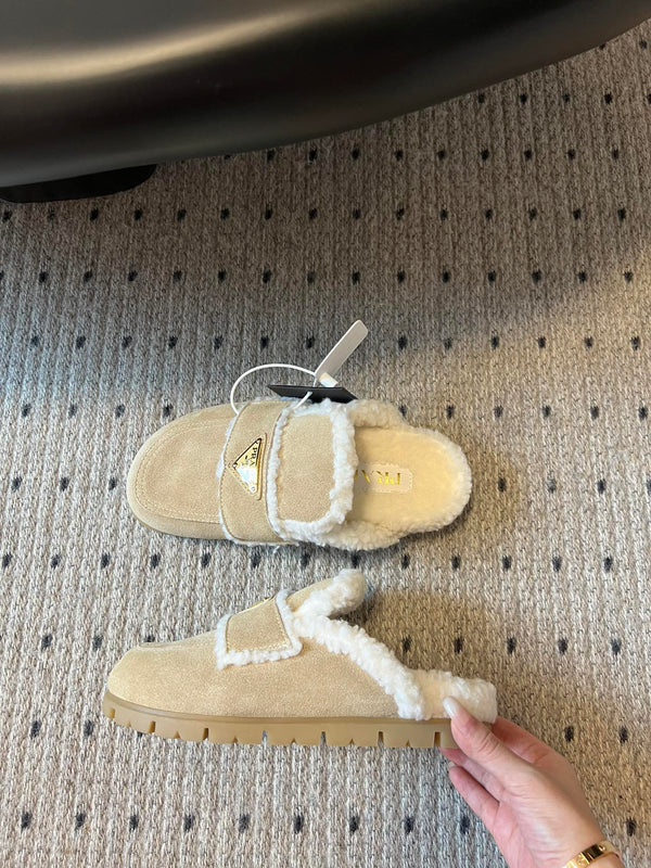 Pra Slippers Light Taupe Suede & Shearling 478566