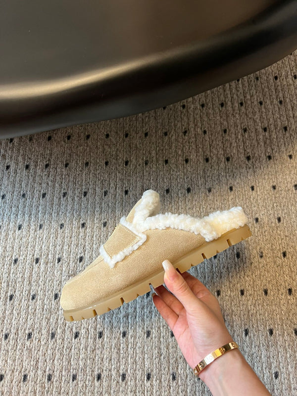 Pra Slippers Light Taupe Suede & Shearling 478566