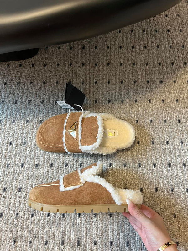 Pra Slippers Brown Suede & Shearling 478567