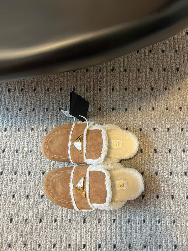 Pra Slippers Brown Suede & Shearling 478567