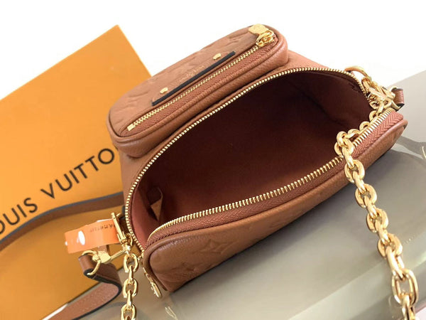 MINI MARSUPIO 17 IN PELLE CON STAMPA MONOGRAMMA COGNAC E FERRAMENTA ORO