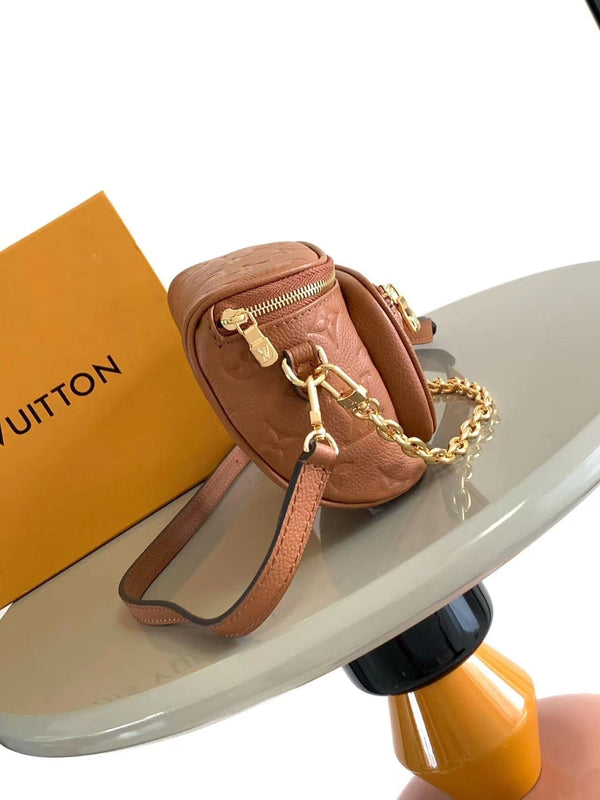 MINI MARSUPIO 17 IN PELLE CON STAMPA MONOGRAMMA COGNAC E FERRAMENTA ORO