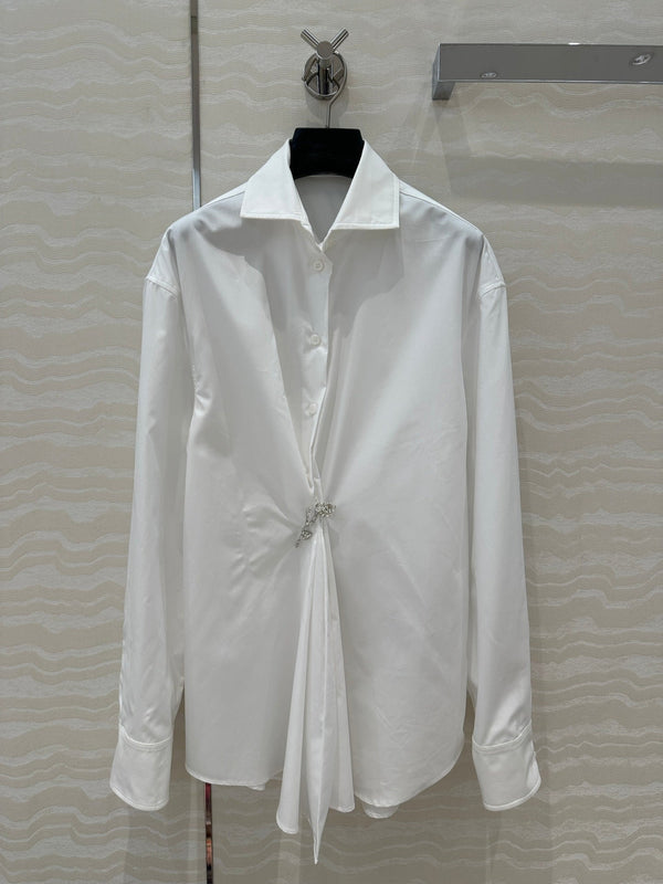 Prada Shirt with Diamond Brooch White Cotton