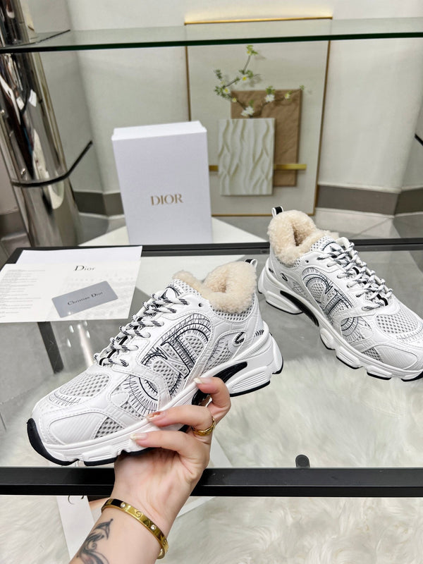 CD Chrono Sneaker White Black Wool Lining Mesh Fabric And Calfskin