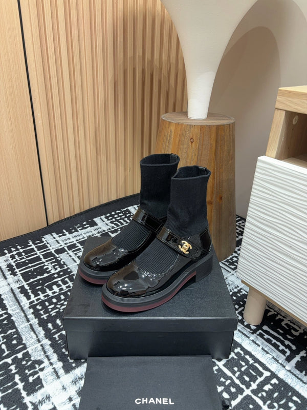 Stivaletti CC 50mm in lana e pelle bovina nera