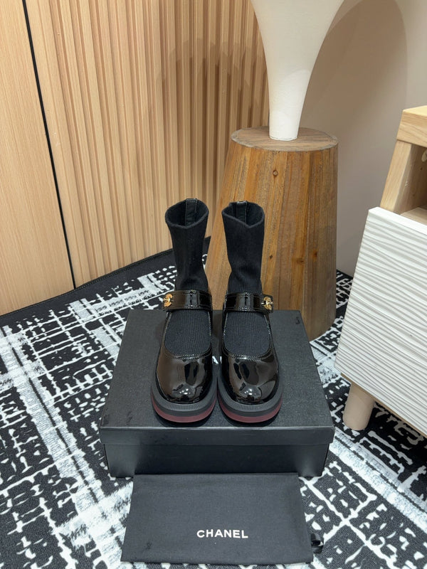 Stivaletti CC 50mm in lana e pelle bovina nera