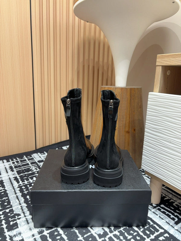 CC Short Boots 45mm Glossy Black Calfskin And Suede