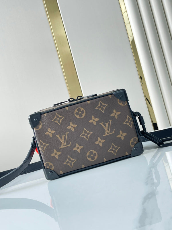 MINI SOFT TRUNK 18 IN TELA MONOGRAMMA MARRONE CATENA ROSSA ARANCIONE