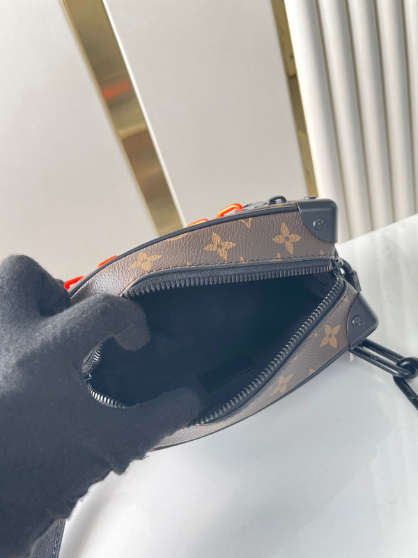 MINI SOFT TRUNK 18 IN TELA MONOGRAMMA MARRONE CATENA ROSSA ARANCIONE