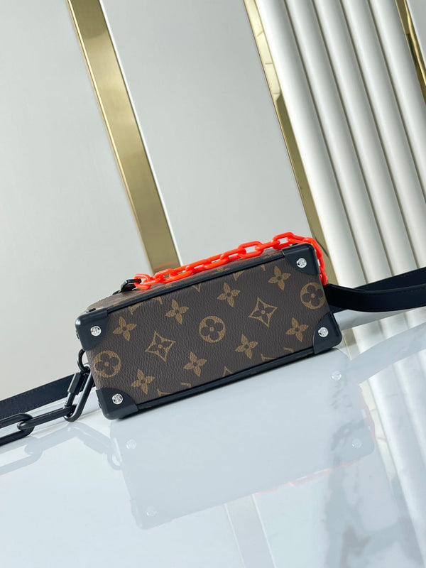 MINI SOFT TRUNK 18 IN TELA MONOGRAMMA MARRONE CATENA ROSSA ARANCIONE