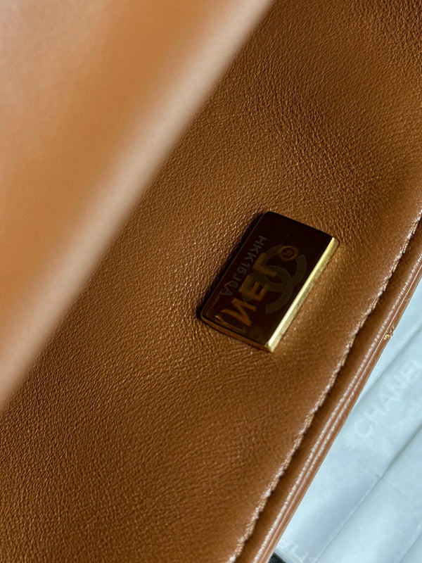 Flap Bag Mini 18cm Beige Brown Sherling Lambskin Gold Hardware