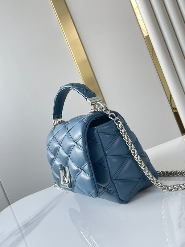 GO-14 PM 20 IN PELLE DI AGNELLO TRAPUNTATA TINTA INDACO CON FERRAMENTA IN ARGENTO