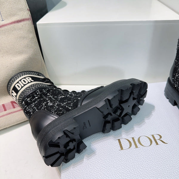 CD Major Ankle Boots Black White Calfskin And Fabric Canvas