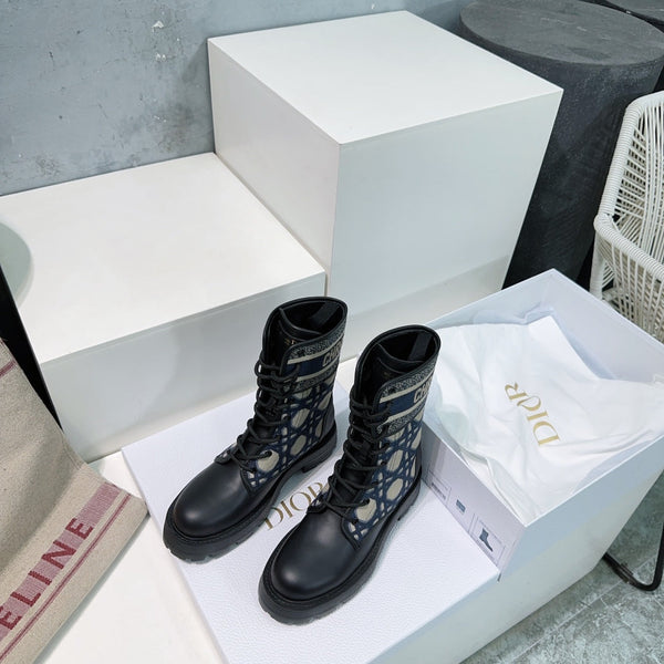 CD Major Ankle Boots Black Navy Blue Calfskin And Fabric Canvas