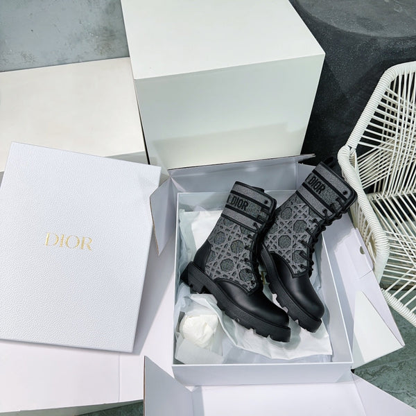 CD Major Ankle Boots Black Grey Calfskin And Fabric Canvas