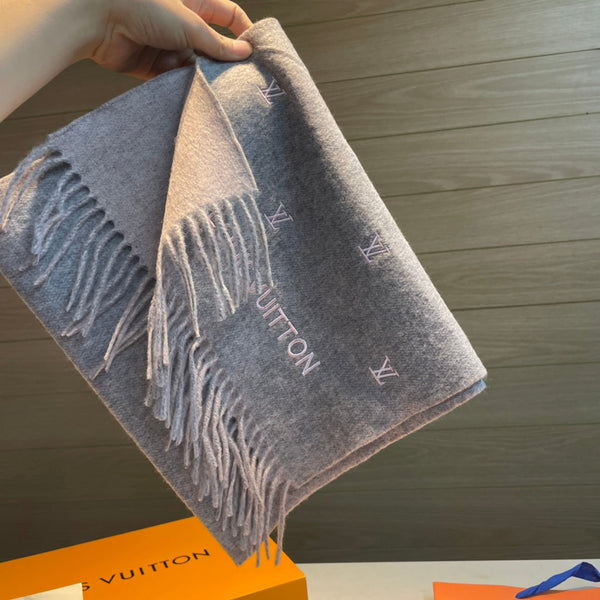 SCIARPA 190 CM IN CASHMERE GRIGIO PORTO CON LOGO ROSA 396327