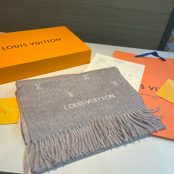 SCIARPA 190 CM IN CASHMERE GRIGIO PORTO CON LOGO ROSA 396327