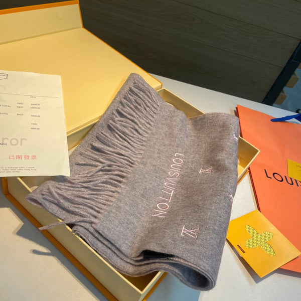 SCIARPA 190 CM IN CASHMERE GRIGIO PORTO CON LOGO ROSA 396327