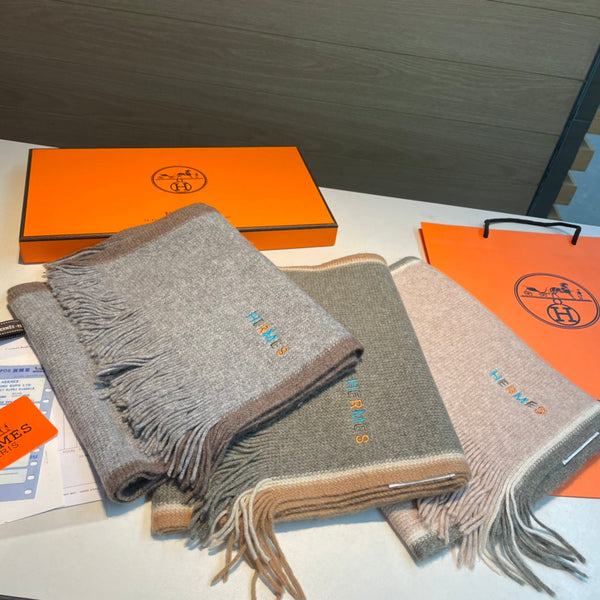 Scarf 180 CM Grey White Mix Brown Cashmere Knit  398249