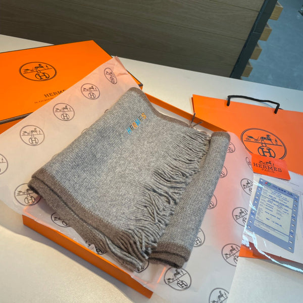 Scarf 180 CM Grey White Mix Brown Cashmere Knit  398249