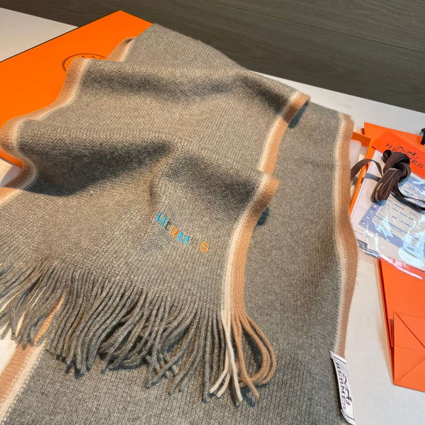 Scarf 180 CM Grey Green Mix White Brown Cashmere Knit 398250