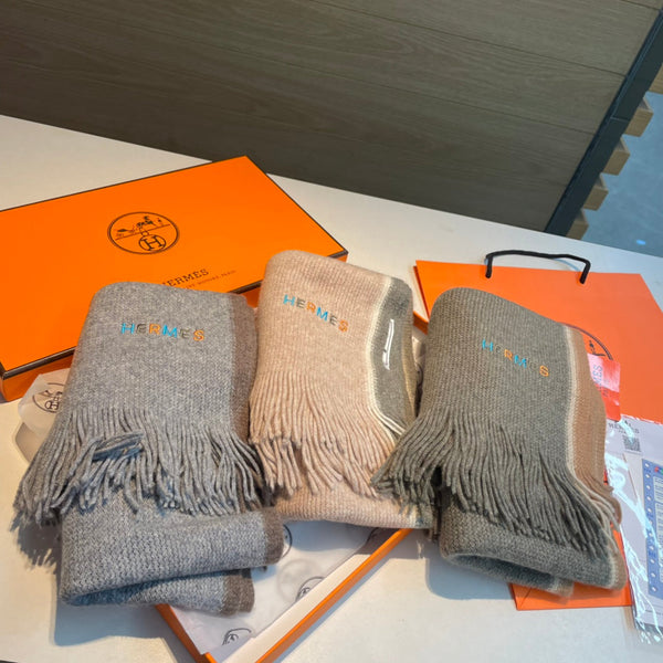 Scarf 180 CM Grey Green Mix White Brown Cashmere Knit 398250