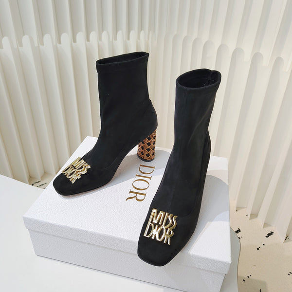 Miss Dior Ankle Boots 80mm Black Suede 111382