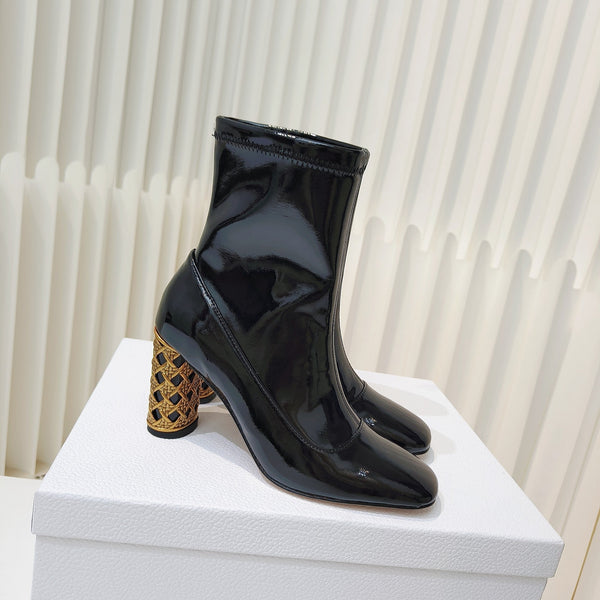 CD Icon Heeled Ankle Boot 80mm In Glossy Black Cowhide 111384