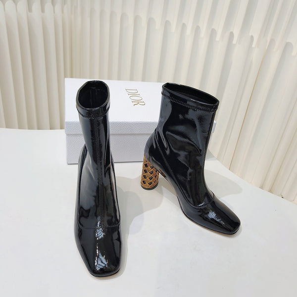CD Icon Heeled Ankle Boot 80mm In Glossy Black Cowhide 111384
